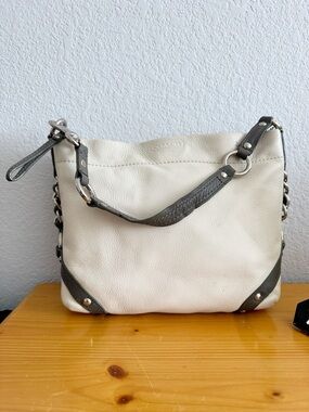 Coach Carly White and Gray Green Leather Shoulder Hobo Bag with Silver Hardware